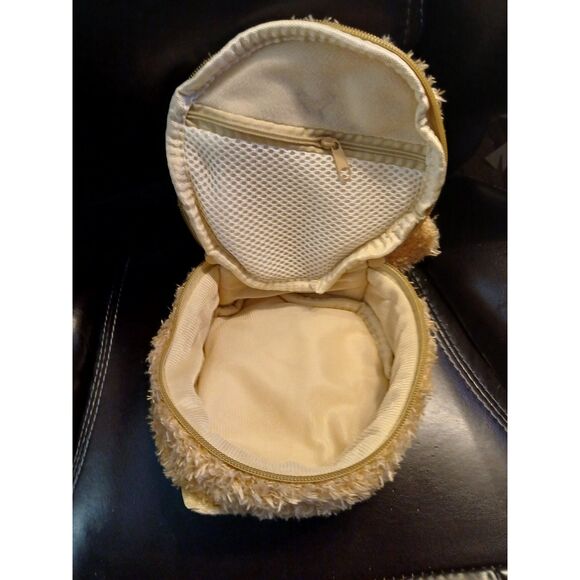 Furry Fluffy Bear Travel Cosmetic Bag Stitched Face - Picture 4 of 8